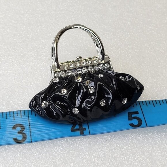 Black Crystal Handbag Brooch Pin - Picture 3 of 8